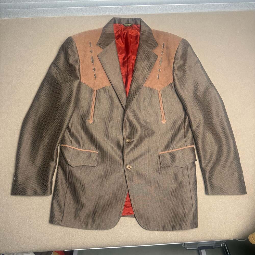 Pagano West Vintage Western Blazer Sport Coat with Suede Yoke, Size 42R